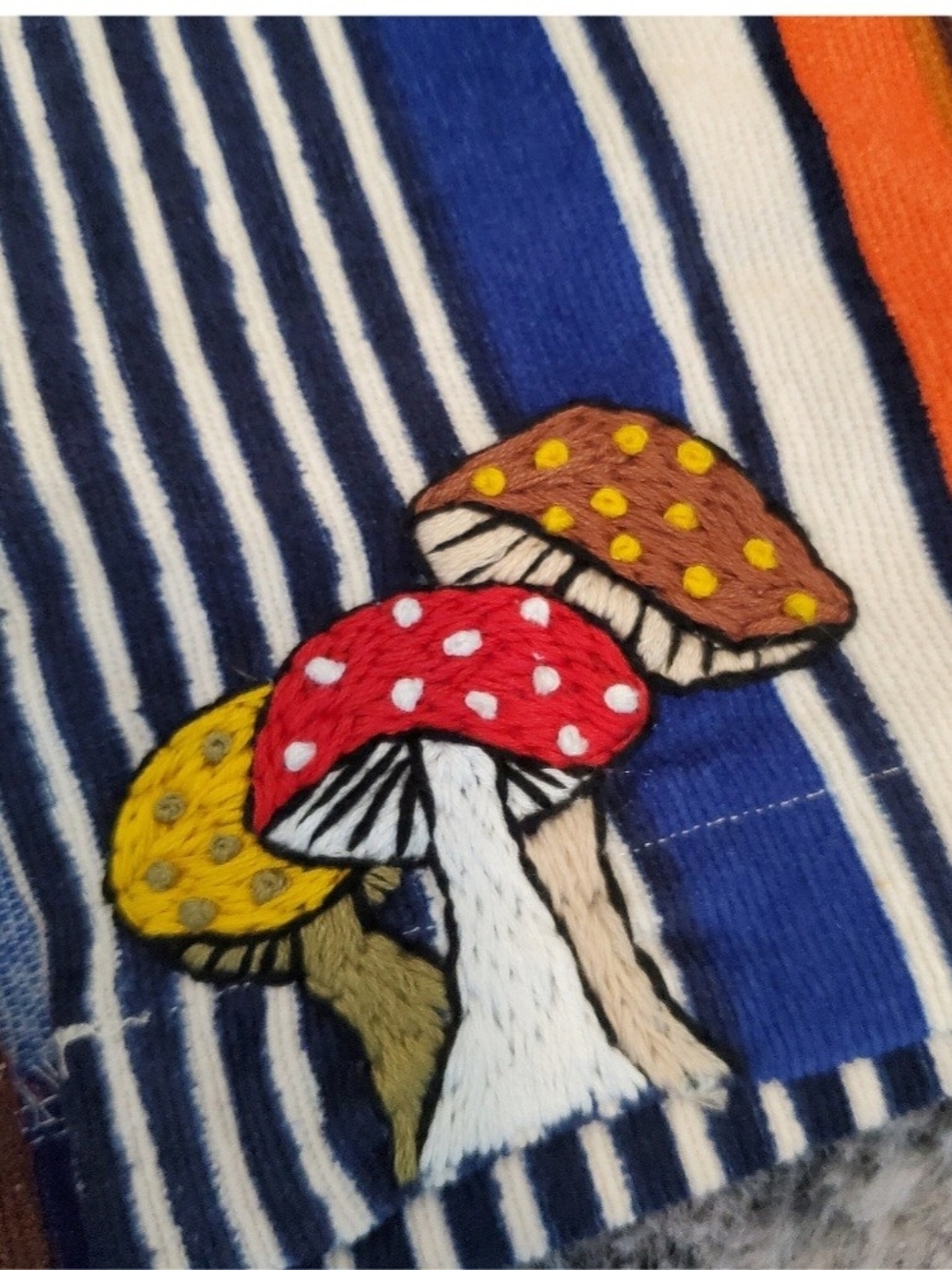 Embroidered Mushrooms On Striped Funky Mini Skirt Large